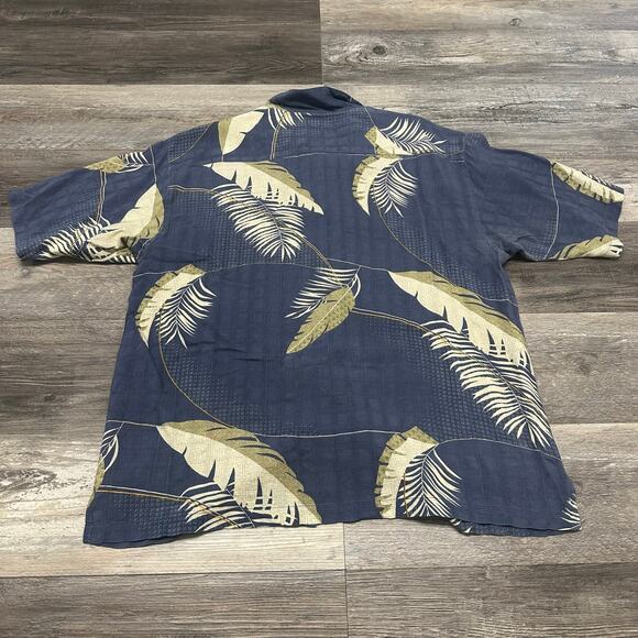 Tommy Bahama Shirt Blue Mens XL 100% Silk Palm Leaf Hawaiian Button Up Loop - Picture 3 of 8